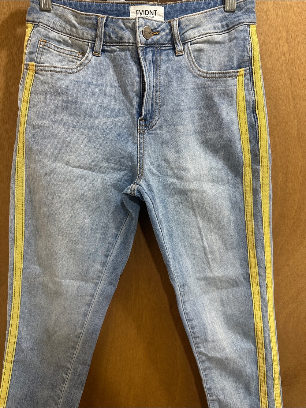 Evidnt Light Wash Skinny Jeans with Yellow Side Stripe
